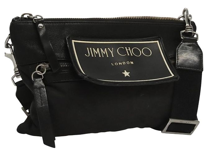 Borsa a spalla Jimmy Choo in nylon e pelle nera Auth bs23874 Nero