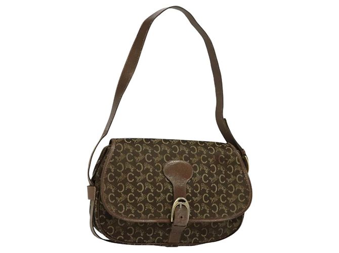 Céline Bolsa de ombro Celine C Sulky em lona marrom Auth bs23894