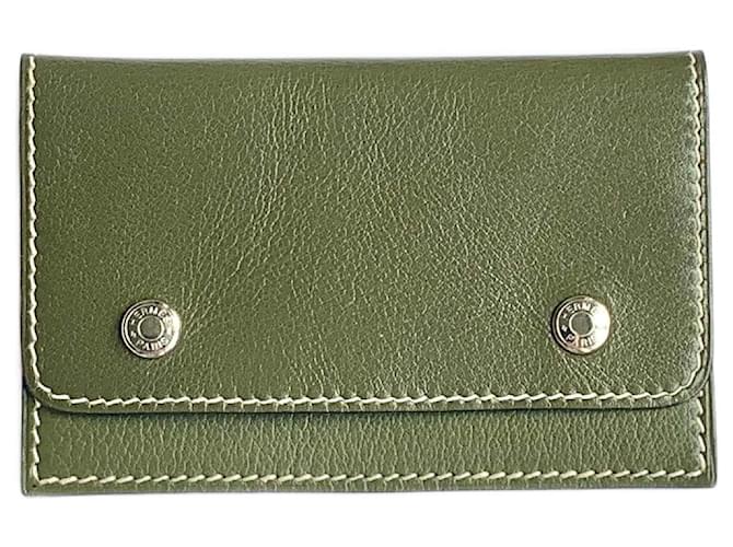 Hermès card holder Khaki Leather  ref.2134257