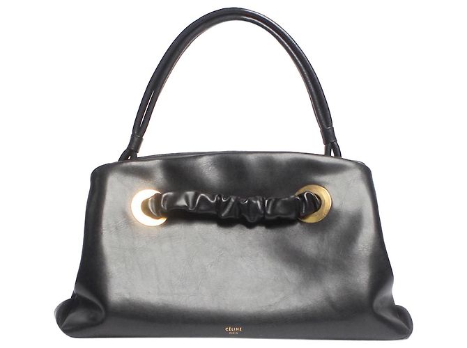 Céline Bolsa de mão em couro preto