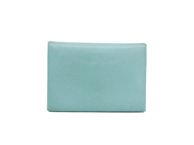 Hermès Kartenetui aus Epsom-Leder Hermes Calvi Duo Hellblau