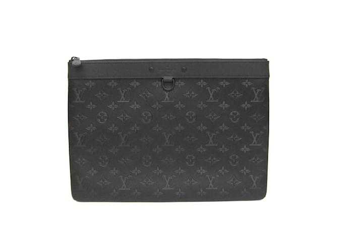 Louis Vuitton Monogram Shadow Pochette Discovery Clutch Bag Black Cloth  ref.2134791