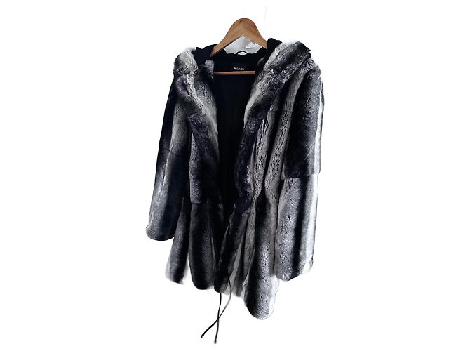 Cappotto in pelliccia Milady grigio con cappuccio