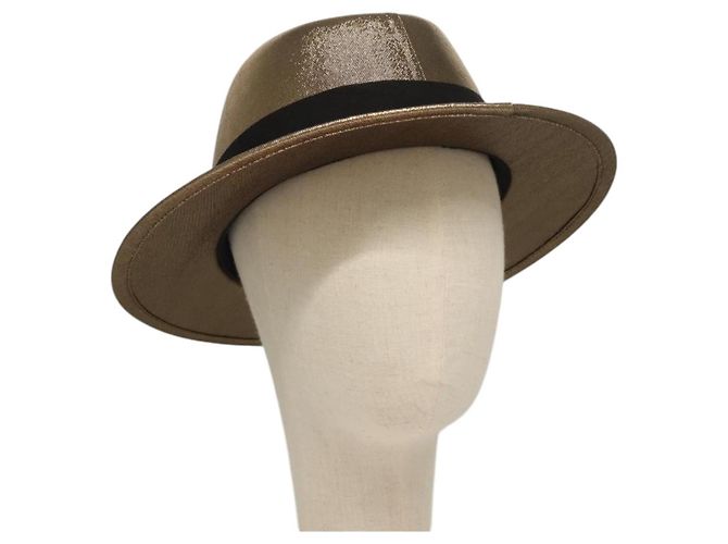SAINT LAURENT Hat Canvas Gold Tone Auth bs24106