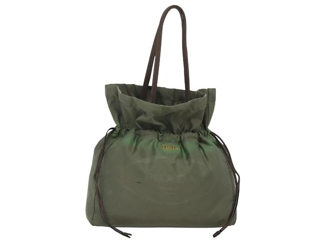 PRADA Schultertasche Nylon Khaki Auth bs23949