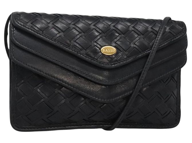 BALLY Shoulder Bag Leather Black Auth BA857