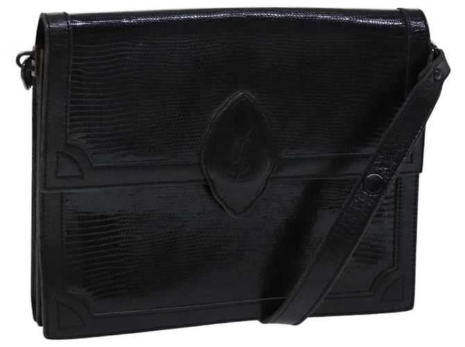 Saint Laurent Bolsa de ombro em couro estampado preto Auth sw162