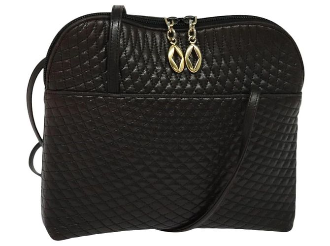 BALLY Bolsa de Ombro Matelassada em Couro Marrom Escuro Auth sw159 Castanho escuro