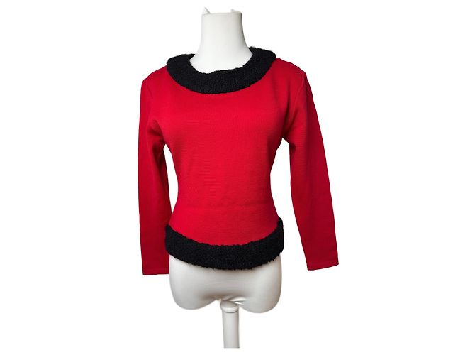 Vintage Courreges Wollpullover rot schwarz M