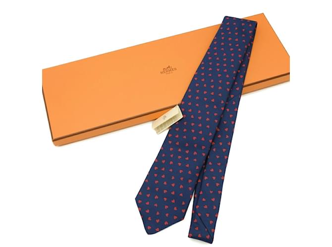 Hermès Gravata de seda navy Hermes Azul marinho  ref.2135926