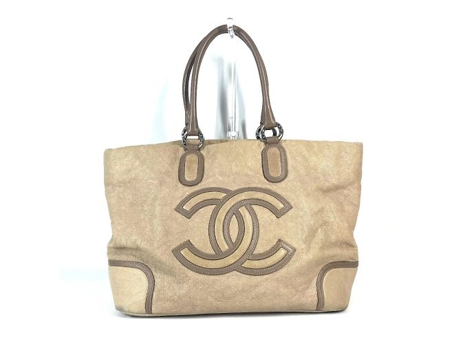 Chanel Deka Coco CC Logo Shoulder Bag Beige