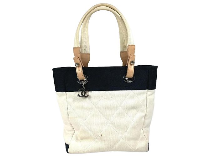 Chanel A34208 CC Coco Mark Paris Biarritz PM Borsa Tote Nero Bianco