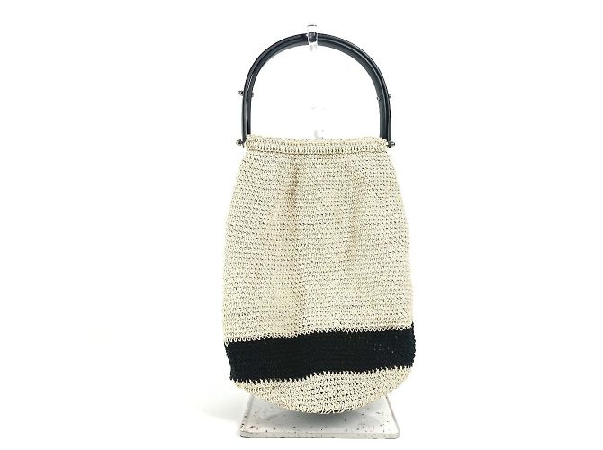 Borsa a mano in plastica a rete con logo Chanel Nero Beige