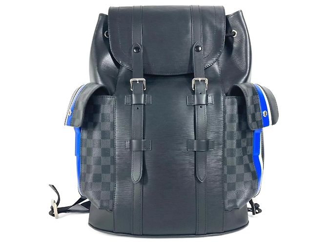 Louis Vuitton M53424 Epi Monogram Eclipse Christopher PM Backpack Black Blue