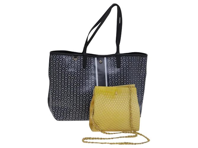 TORY BURCH Sac Tote Bally en PVC Cuir 2Set Noir Jaune Auth ti2961