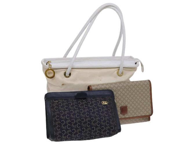 Céline Borsa a Spalla CELINE Macadam Canvas C Sulky 3Set Beige Blu Navy Auth MY087