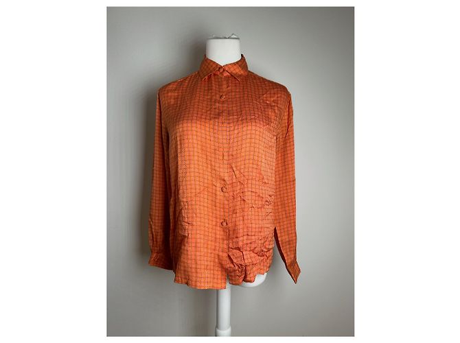 Camicia a quadri vintage Dior arancione e nera