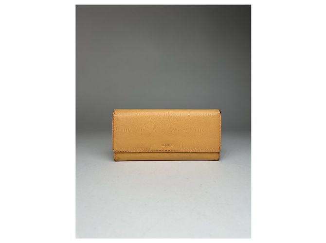 Céline Vintage Celine Leather Wallet Beige Yellow
