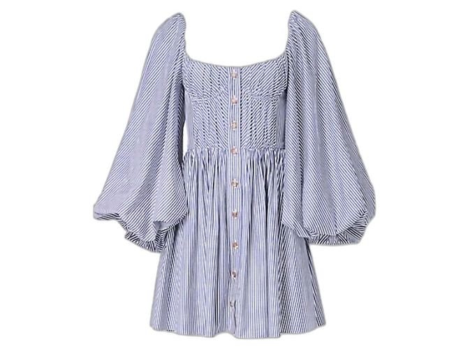 Carolina Herrera Mini Bustier Kleid mit Puffärmeln Blau Gestreift