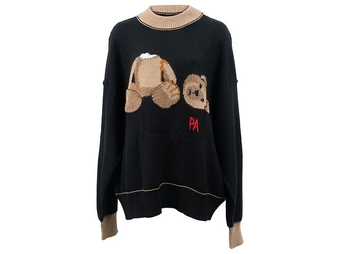 Palm Angels Bear Intrasia Pullover aus schwarzer Schurwolle