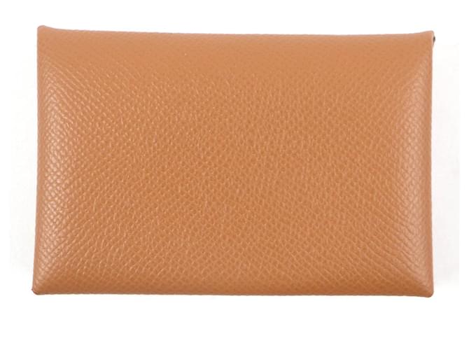 Hermès HERMES Calvi Card Case Epsom Gold Golden Metallic Leather  ref.2138312
