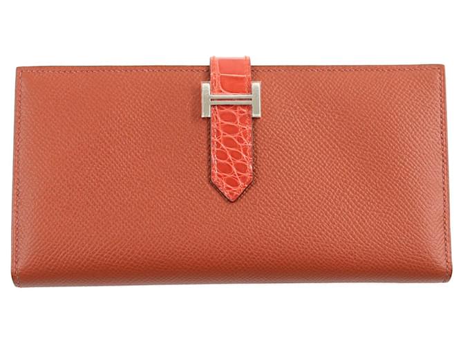 Hermès HERMES Crocodile Leather Wallet Red  ref.2138315