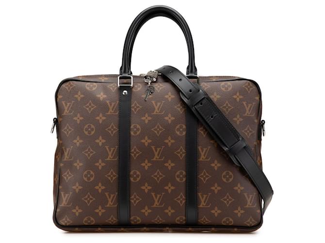 Louis Vuitton Monogram Macassar Briefcase Brown Black Leather Plastic  ref.2139008
