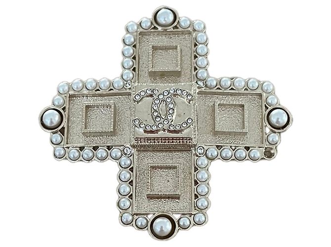 Spilla Chanel a Croce Metallo Oro Champagne D'oro