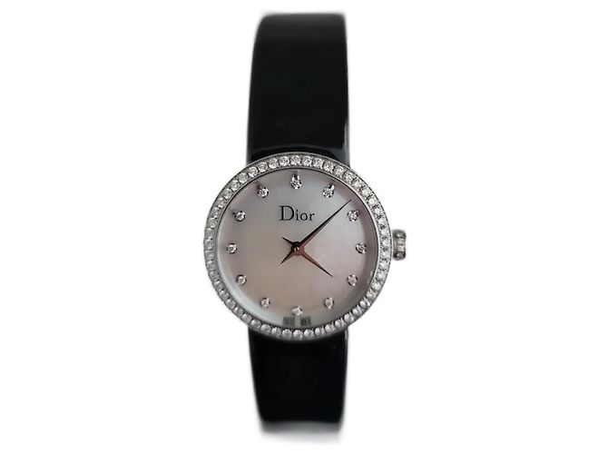 Dior D de Dior Uhr Weißer Perlmutt und Diamanten Schwarz