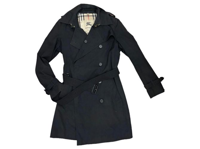 Gabardina Burberry negra de algodón talla 38 Negro