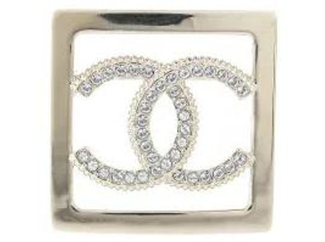 Chanel Brosche champagnergold Metall und Strass quadratisch Golden