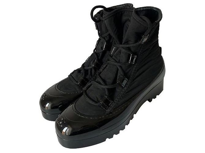 Chanel Desert Boots Black Canvas and PVC Size 40