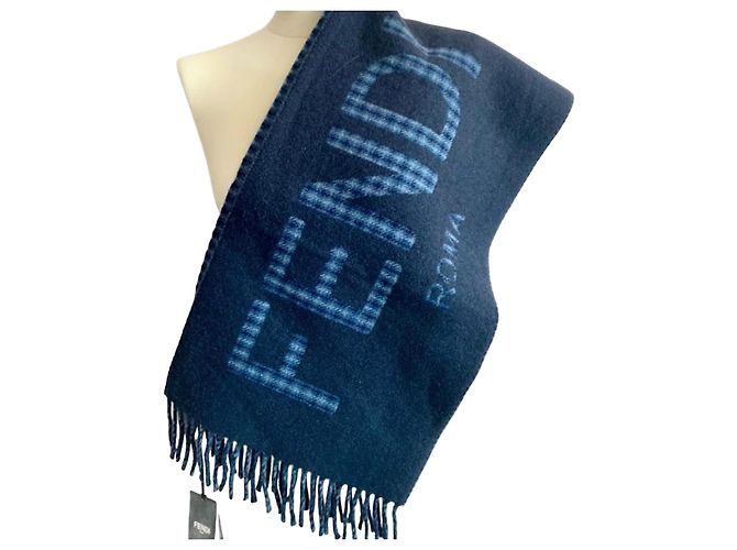 Sciarpa reversibile Fendi blu navy