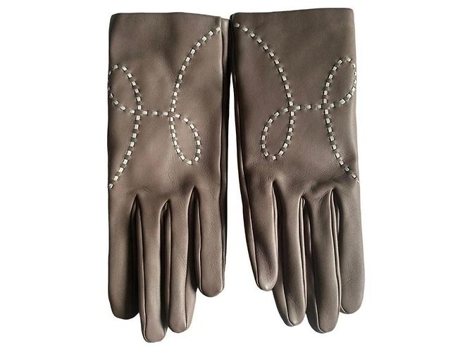 Hermès Leather Gloves Grey Taupe Size 6.5
