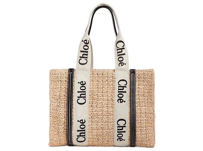 Sac cabas en raphia Woody Large de Chloé Beige