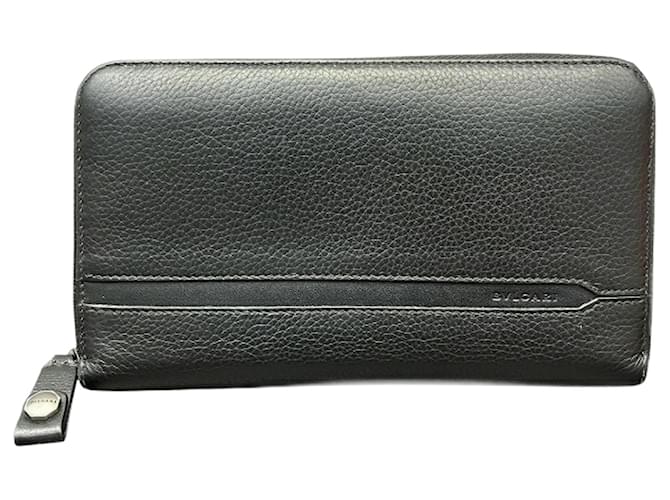 Bulgari Bvlgari Octo 36968 Round Zip Long Wallet for Men Black Leather  ref.2139756
