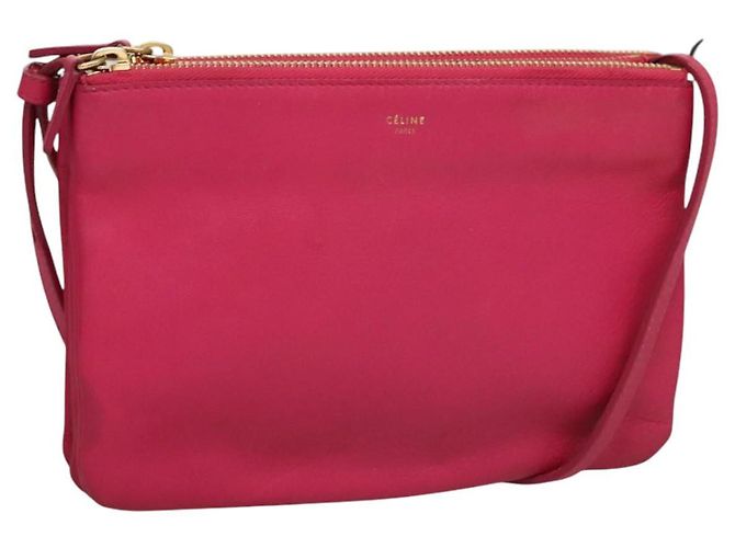 Céline Bolsa Trio CELINE Bolsa de Ombro Couro Rosa Ouro Auth mr1159 Dourado