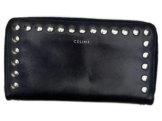 Céline Vintage Celine Paris Studded Leather Wallet Black