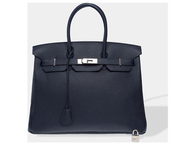 Hermès HERMES Birkin 35 Bag in Blue Leather - 102615
