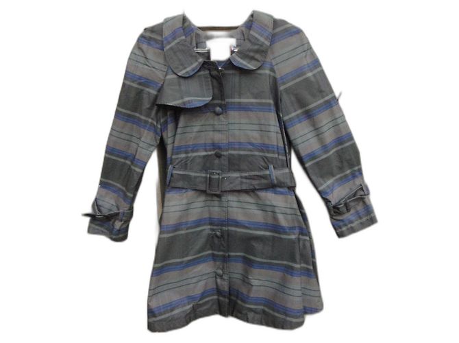 Charles Anastase Trenchcoat Blau Grau Seide und Polyester