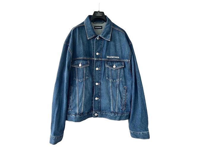 Oversized-Denimjacke mit gesticktem Balenciaga-Logo EU52 Blau