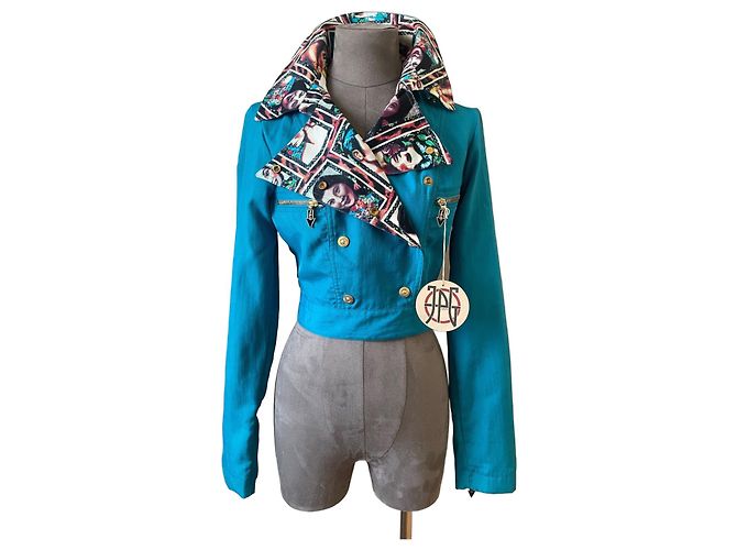 Chaqueta Jean Paul Gaultier Azul de Algodón Patrones Rostros Asiáticos S Multicolor