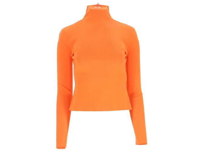 Versace Ribbed Turtleneck Top in Orange Wool