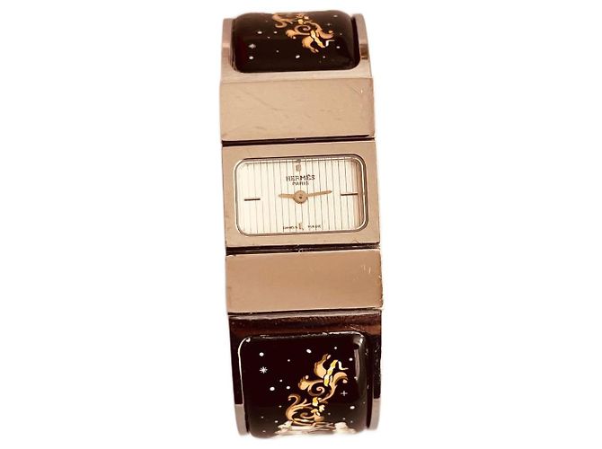 Fecho de bracelete de relógio Hermès em aço e esmalte preto 