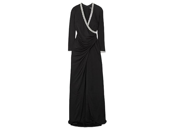 Vestido Haney preto de viscose com decote em V e punhos de cristais