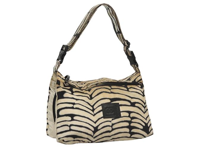 Borsa a Spalla CHANEL Sport in Nylon Bianco e Nero CC Auth BA888
