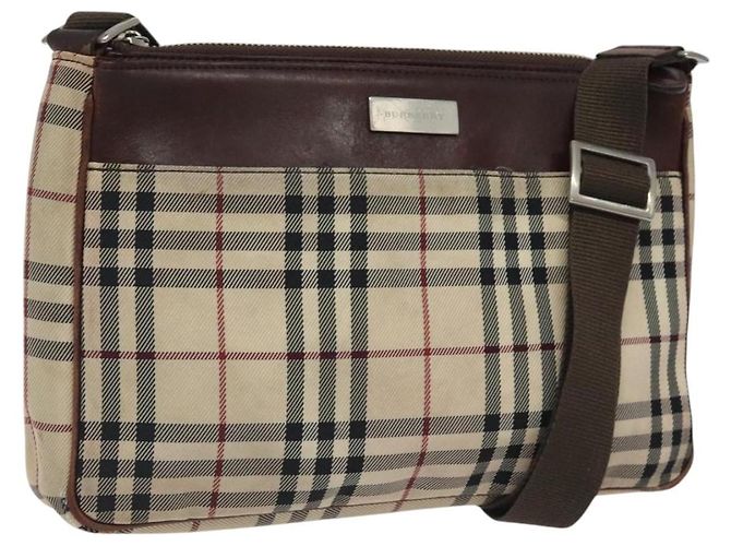 Borsa a spalla Nova Check in nylon beige e argento di BURBERRY Auth ki5644