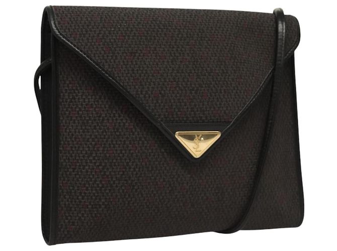 Bolsa de ombro SAINT LAURENT em lona roxa dourada Auth sw211