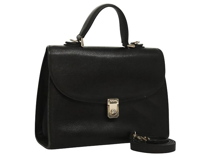 Autre Marque Burberrys Handtasche Leder 2-Wege Schwarz Auth ep8214