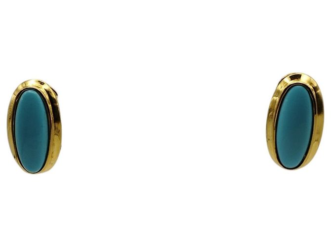 Autre Marque Brincos de Ouro e Turquesa Azul 